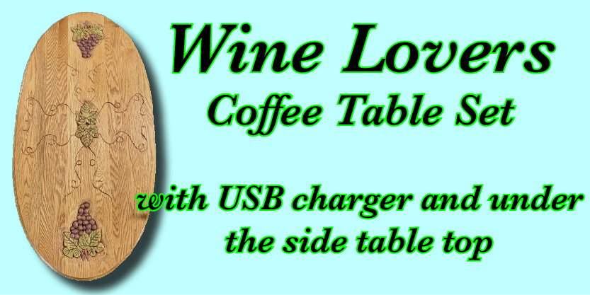 Carved and epoxy wine lovers coffee table and side tables